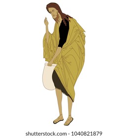 Isolated vector illustration. Old Russian Orthodox male saint holding a scroll. Medieval effigy of St. John the Baptist. Based on art of Andrei Rublev.