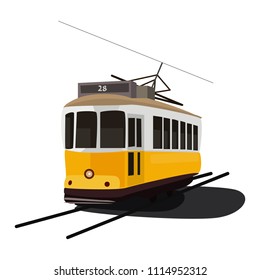 Isolated vector illustration of the old yellow tram in Lisbon, Portugal.