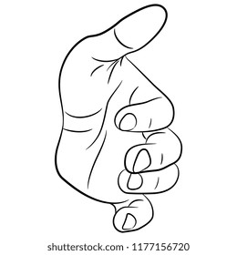 Isolated vector illustration. Open human male palm. Hand drawn linear sketch. Black and white silhouette.
