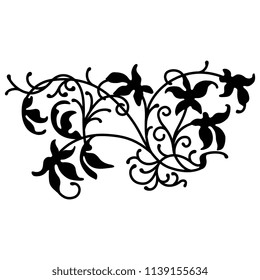 Isolated vector illustration. Ornate floral motif. Black silhouette on white background.