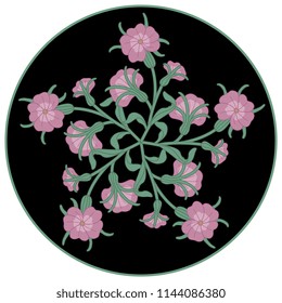 Isolated vector illustration. Ornate floral mandala made of corn cockle flowers in a circle. 