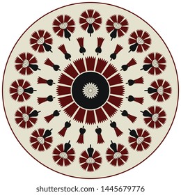 Isolated vector illustration. Ornate round decor or texture with floral motifs. Indian Mogul folk style.