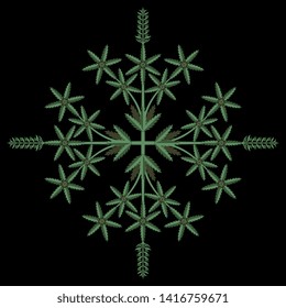 Isolated vector illustration. Ornate square floral decor with hemp or cannabis plants. On black background.