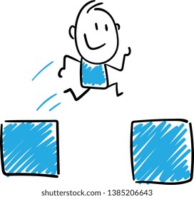 
isolated vector illustration outline hand drawn doodle line art cartoon design character. Man jumping on boxes