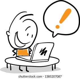 
isolated vector illustration outline hand drawn doodle line art cartoon design character. Man excited - attention mark