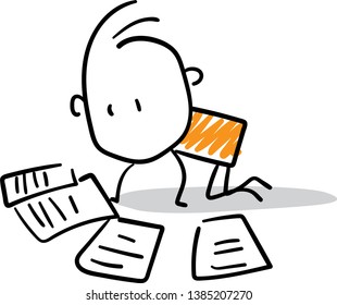 
isolated vector illustration outline hand drawn doodle line art cartoon design character. businessman searching documents