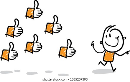 
isolated vector illustration outline hand drawn doodle line art cartoon design character. Man with likes