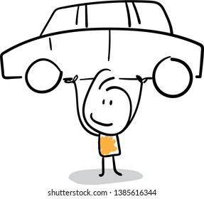
isolated vector illustration outline hand drawn doodle line art cartoon design character. Strong man with power 
