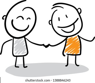 isolated vector illustration outline hand drawn doodle line art cartoon design character. Business cooperation, friendship
