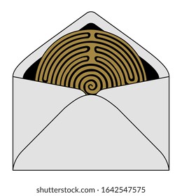 Isolated vector illustration. Paper envelope with maze or labyrinth inside. Creative abstract concept.