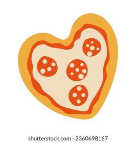 Isolated vector illustration of a pizza heart. Pizza love concept for valentine's day.