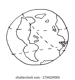 Isolated vector illustration of  planet Earth and international delivery by airplane on white background. Doodle style. 