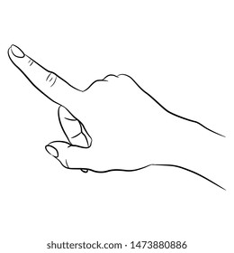 Isolated vector illustration. Pointing human hand. Black and white linear sketch. Cartoon style.
