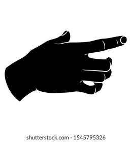 Isolated vector illustration. Pointing human hand. Black and white silhouette.