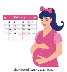 Isolated vector illustration pregnant woman and birth calendar.