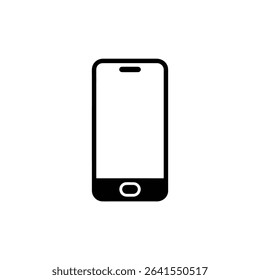 Isolated vector illustration presents a front view of a smartphone icon, showcasing a black outline with a clean, empty white screen and home button.
