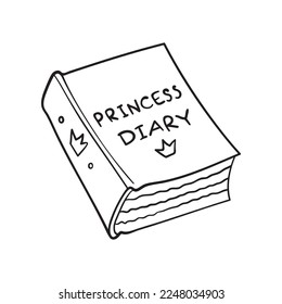 Isolated vector illustration of the princess diary. Cute thin line icon for design, cover etc.