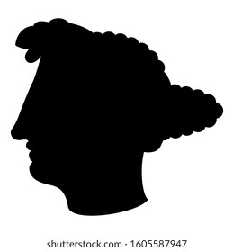 Isolated vector illustration. Profile head of antique woman. Black silhouette on white background.