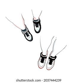 Isolated vector illustration of race walking, running icon, legs in gym shoes isolated on white background. Jogging, healthy lifestyle, logo, icon