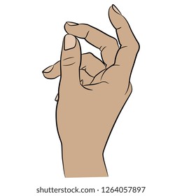 Isolated vector illustration. Raised up human Caucasian female hand in elegant gesture. Hand drawn linear sketch. Cartoon style.