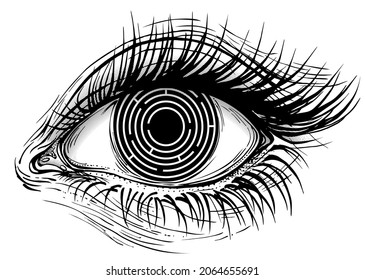 Isolated vector illustration of realistic human eye of a girl with maze iris.