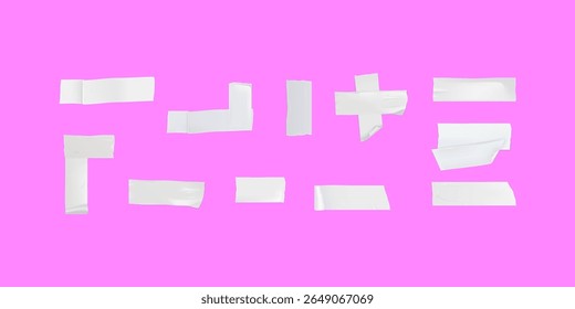 Isolated vector illustration of realistic masking tape pieces set with shadow for decoration, scrapbooking, repair, and design projects