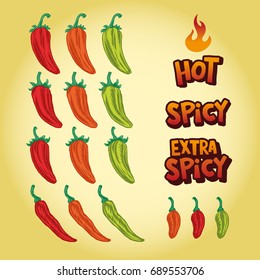 isolated vector illustration of red and green peppers with hand lettering text