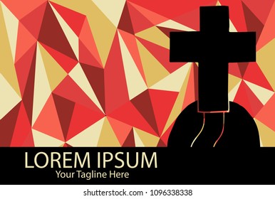 Isolated Vector Illustration Red and Yellow Polygon Geometric of God Cross. Flat, Icon, Sign, Logo, Symbol, Object, Graphic Design, Element, Background, Print.
