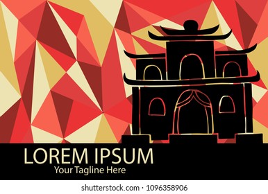 Isolated Vector Illustration Red and Yellow Polygon Geometric of Thailand Temple. Flat, Icon, Sign, Logo, Symbol, Object, Graphic Design, Element, Background, Print.