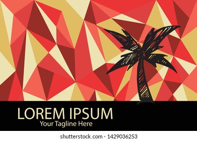 Isolated Vector Illustration Red and Yellow Polygon Geometric of Palm Tree for Summer. Flat, Icon, Sign, Logo, Symbol, Object, Graphic Design, Element, Background, Print.