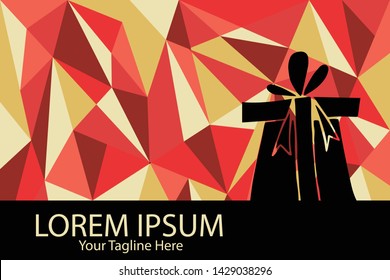 Isolated Vector Illustration Red and Yellow Polygon Geometric of Holiday, Christmas and Birthday Gift Box. Flat, Icon, Sign, Logo, Symbol, Object, Graphic Design, Element, Background, Print.