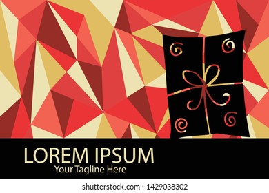 Isolated Vector Illustration Red and Yellow Polygon Geometric of Holiday, Christmas and Birthday Gift Box. Flat, Icon, Sign, Logo, Symbol, Object, Graphic Design, Element, Background, Print.