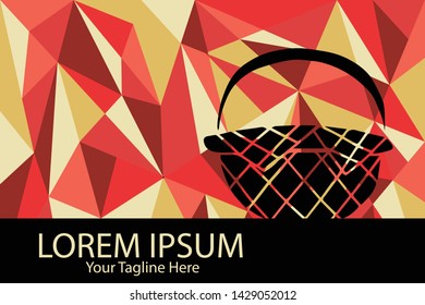 Isolated Vector Illustration Red and Yellow Polygon Geometric of Basket for Picnic. Flat, Icon, Sign, Logo, Symbol, Object, Graphic Design, Element, Background, Print.