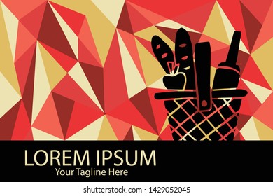 Isolated Vector Illustration Red and Yellow Polygon Geometric of Basket for Picnic. Flat, Icon, Sign, Logo, Symbol, Object, Graphic Design, Element, Background, Print.