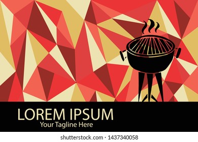 Isolated Vector Illustration Red and Yellow Polygon Geometric of Barbecue. Flat, Icon, Sign, Logo, Symbol, Object, Graphic Design, Element, Background, Print.