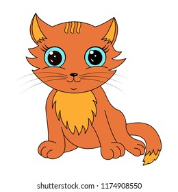 Isolated Vector Illustration. Red-haired kitten with blue eyes.