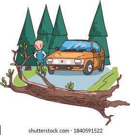 Isolated Vector Illustration Of Road Block By Fallen Tree