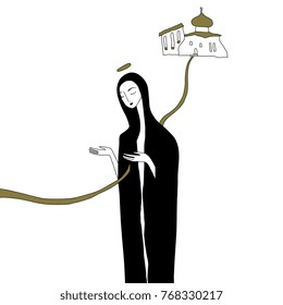 Isolated vector illustration. Road to Temple. Based on hand drawn original style art.