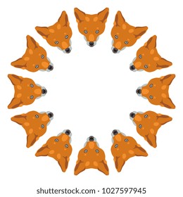 Isolated vector illustration. Round abstract frame made of stylized fox faces. Cartoon style.