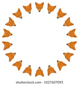 Isolated vector illustration. Round abstract frame made of stylized fox faces. Cartoon style.