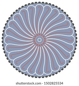 Isolated vector illustration. Round abstract mandala with linear spiral motifs. Stylized flower. Traditional Persian pottery design from ancient Iran.
