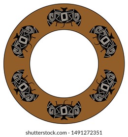 Isolated vector illustration. Round animal decor, frame or texture with stylized bats. Native American tribal motif from Mimbres pottery.
