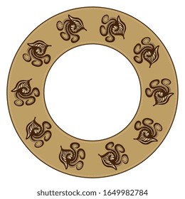 Isolated vector illustration. Round animal decor, frame or texture with silhouettes of stylized mollusks. Ancient Greek Cretan Minoan motif.