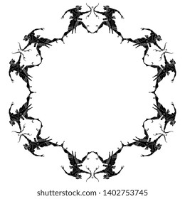 Isolated vector illustration. Round black and white decor, frame or texture with silhouettes of ancient Greek warriors with bows and arrows.