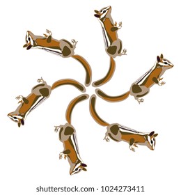 Isolated vector illustration. Round decorative element made of silhouettes of chipmunk. Flat cartoon style.