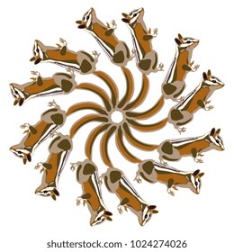 Isolated vector illustration. Round decorative element made of silhouettes of chipmunk. Flat cartoon style.