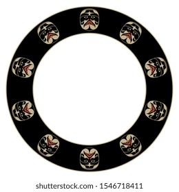 
Isolated vector illustration. Round ethnic decor, frame or texture with Canadian Kwakiutl masks. Native American tribal art.