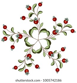 Isolated vector illustration. Round floral decorative element made of stylized boughs with berries.