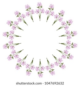 Isolated vector illustration. Round floral frame or decor with ragged robin flowers.