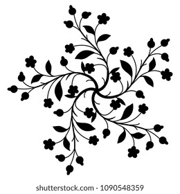 Isolated vector illustration. Round floral decorative mandala. Folk style.